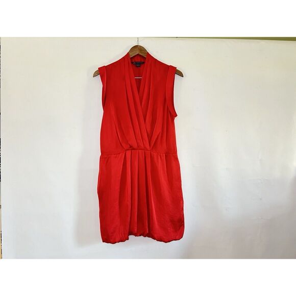 Armani Exchange Shirt Dress Sleeveless Red Plunging Collar Dress Sz 6 - Picture 2 of 7